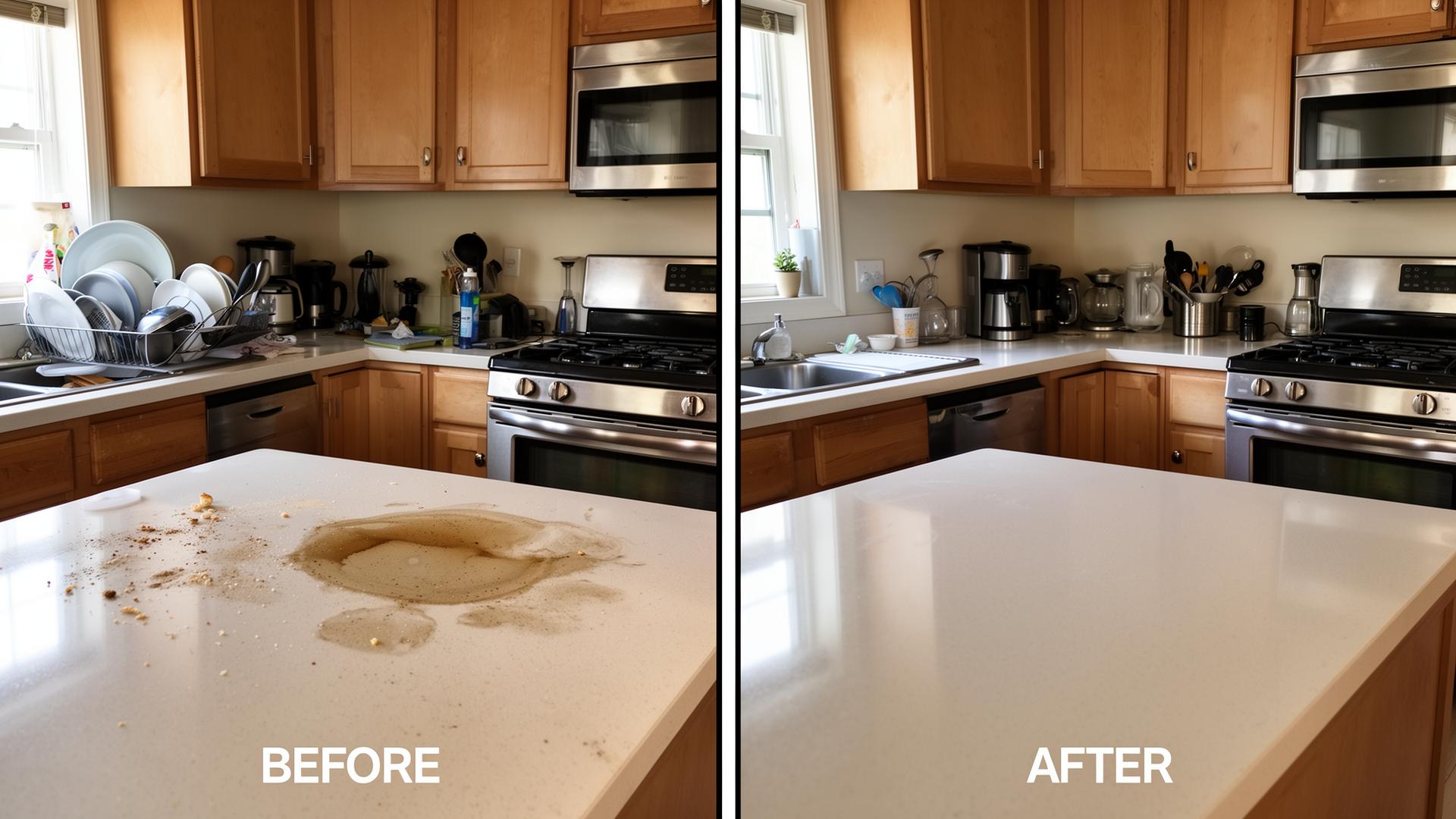 Residential kitchen — before and after deep clean